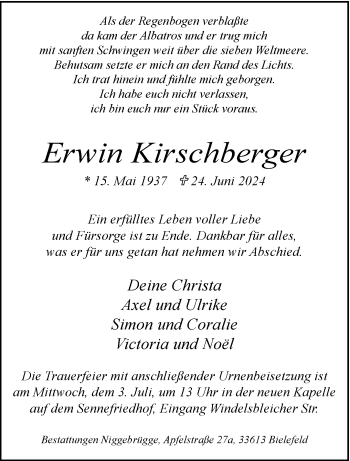 Traueranzeige von Erwin Kirschberger von Westfalen Blatt