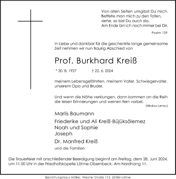 Traueranzeige von Prof. Burkhard Kreiß von Westfalen Blatt