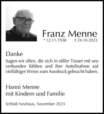 Traueranzeige von Franz Menne von Westfalen Blatt