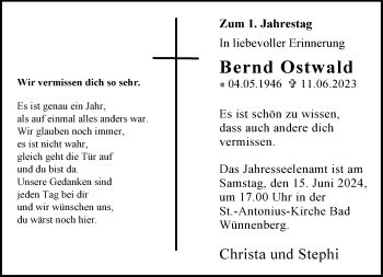 Traueranzeige von Bernd Ostwald von Westfalen Blatt