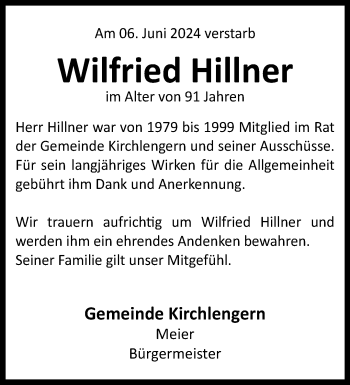 Traueranzeige von Wilfried Hillner von Westfalen Blatt