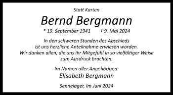 Traueranzeige von Bernd Bergmann von Westfalen Blatt