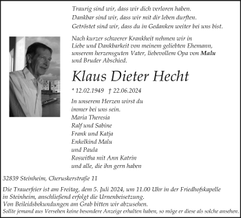 Traueranzeige von Klaus Dieter Hecht von Westfalen Blatt