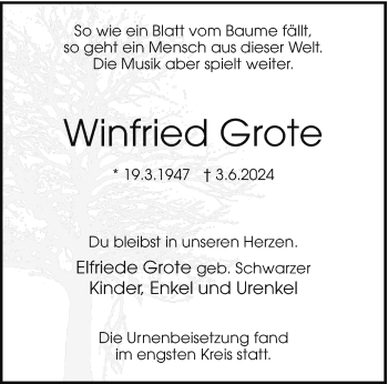 Traueranzeige von Winfried Grote von Westfalen Blatt