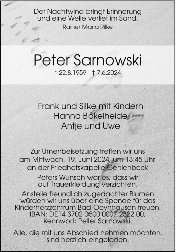 Traueranzeige von Peter Sarnowski von Westfalen Blatt