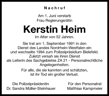 Traueranzeige von Kerstin Heim von Westfalen Blatt