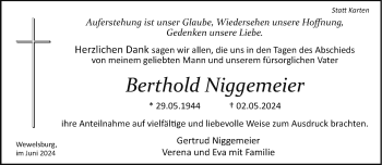 Traueranzeige von Berthold Niggemeier von Westfalen Blatt