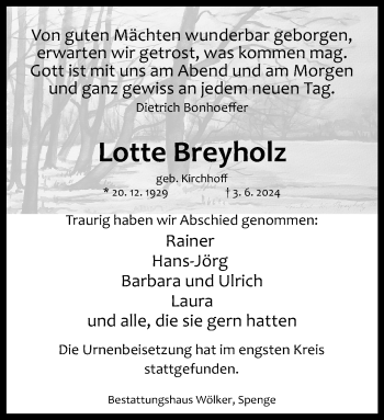 Traueranzeige von Lotte Breyholz von Westfalen Blatt