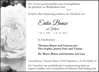 Traueranzeige von Erika Bunse von Westfalen Blatt