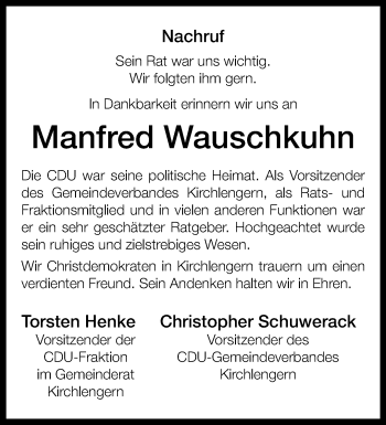 Traueranzeige von Manfred Wauschkuhn von Westfalen Blatt