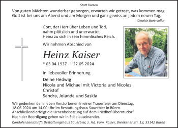 Traueranzeige von Heinz Kaiser von Westfalen Blatt