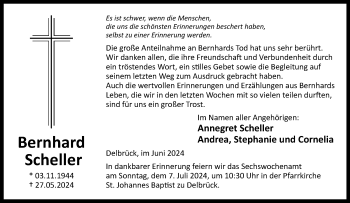 Traueranzeige von Bernhard Scheller von Westfalen Blatt