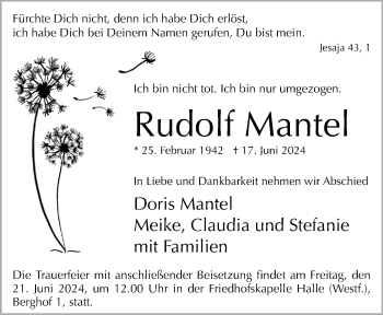 Traueranzeige von Rudolf Mantel von Westfalen Blatt