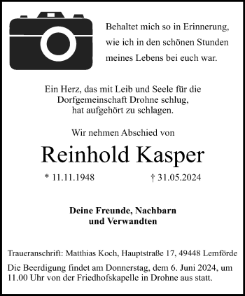 Traueranzeige von Reinhold Kasper von Westfalen Blatt