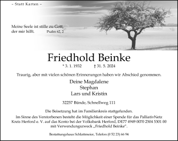 Traueranzeige von Friedhold Beinke von Westfalen Blatt