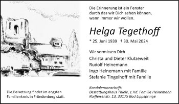 Traueranzeige von Helga Tegethoff von Westfalen Blatt