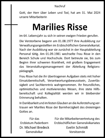 Traueranzeige von Marilies Risse von Westfalen Blatt
