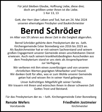 Traueranzeige von Bernd Schröder von Westfalen Blatt