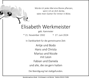 Traueranzeige von Elisabeth Werkmeister von Westfalen Blatt