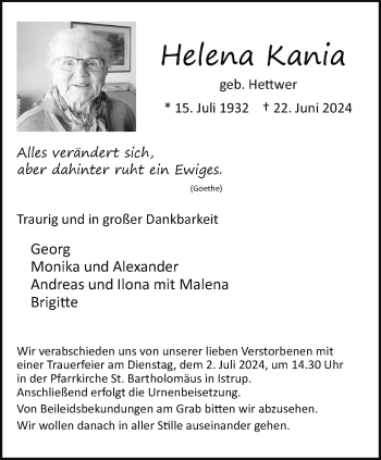 Traueranzeige von Helena Kania von Westfalen Blatt