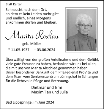 Traueranzeige von Marita Roxlau von Westfalen Blatt