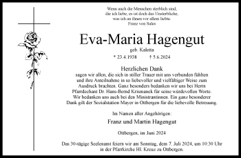 Traueranzeige von Eva-Maria Hagengut von Westfalen Blatt