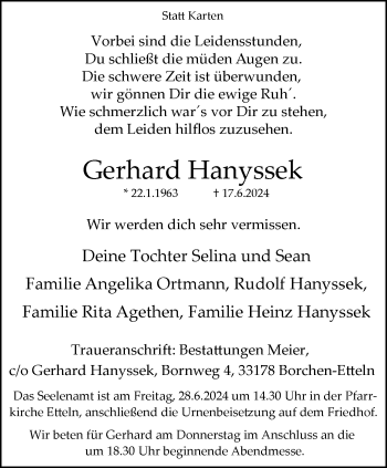 Traueranzeige von Gerhard Hanyssek von Westfalen Blatt