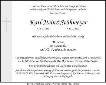 Traueranzeige von Karl-Heinz Stühmeyer von Westfalen Blatt