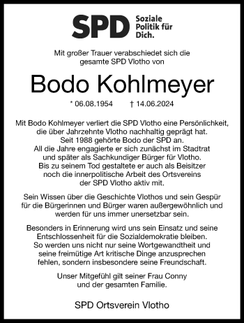 Traueranzeige von Bodo Kohlmeyer von Westfalen Blatt