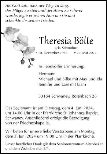 Traueranzeige von Theresia Bölte von Westfalen Blatt