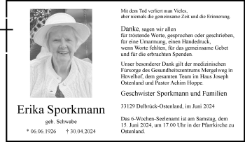 Traueranzeige von Erika Sporkmann von Westfalen Blatt