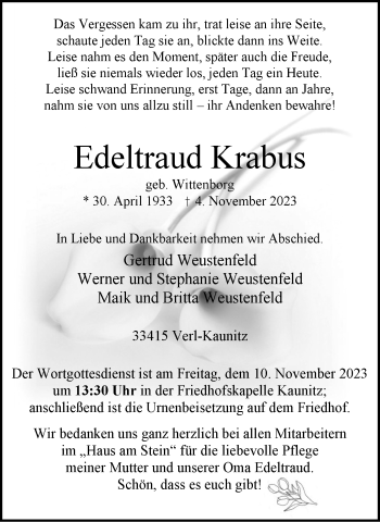 Traueranzeige von Edeltraud Krabus von Westfalen Blatt