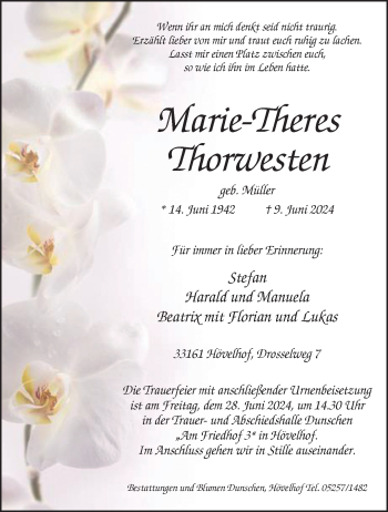 Traueranzeige von Marie-Theres Thorwesten von Westfalen Blatt