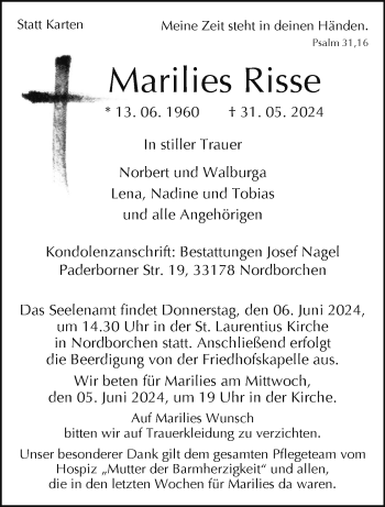 Traueranzeige von Marilies Risse von Westfalen Blatt