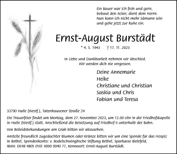 Traueranzeige von Ernst-August Burstädt von Westfalen Blatt