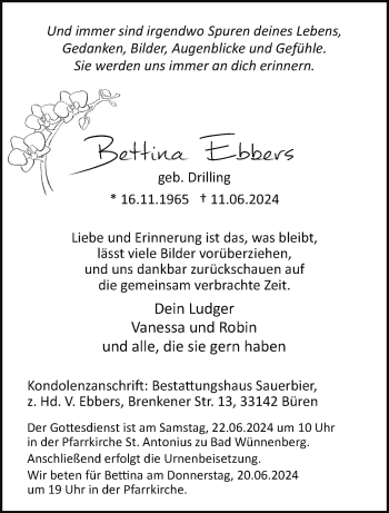 Traueranzeige von Bettina Ebbers von Westfalen Blatt