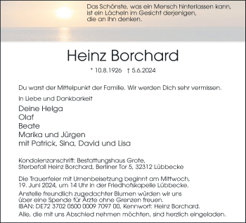 Traueranzeige von Heinz Borchard von Westfalen Blatt