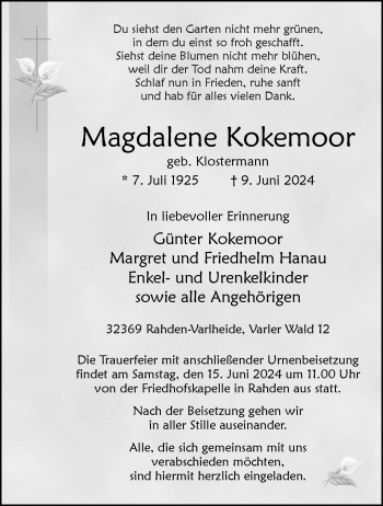 Traueranzeige von Magdalene Kokemoor von Westfalen Blatt