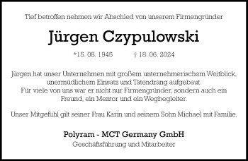 Traueranzeige von Jürgen Czypulowski von Westfalen Blatt