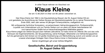 Traueranzeige von Klaus Kleine von Westfalen Blatt