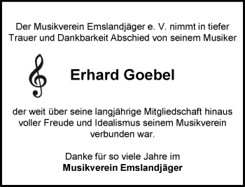 Traueranzeige von Erhard Goebel von Westfalen Blatt