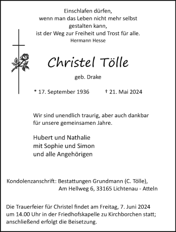 Traueranzeige von Christel Tölle von Westfalen Blatt