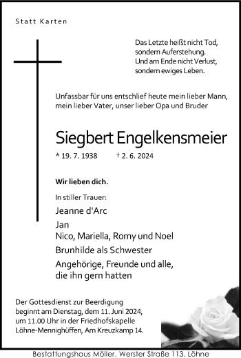 Traueranzeige von Siegbert Engelkensmeier von Westfalen Blatt