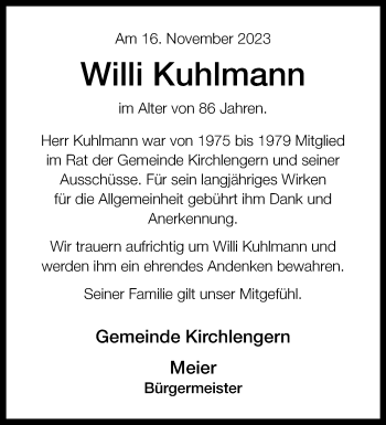 Traueranzeige von Willi Kuhlmann von Westfalen Blatt