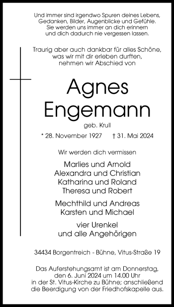 Traueranzeige von Agnes Engemann von Westfalen Blatt