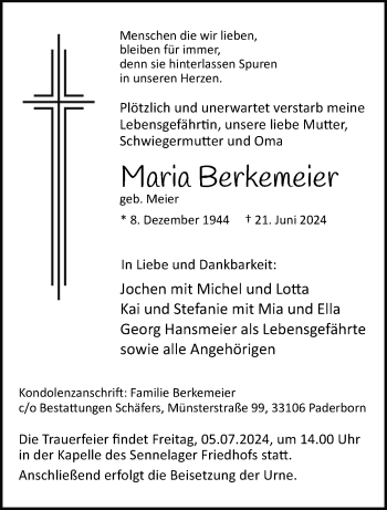 Traueranzeige von Maria Berkemeier von Westfalen Blatt