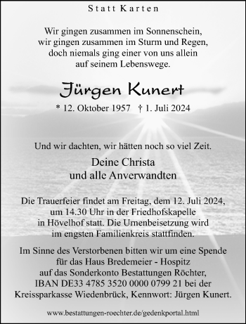 Traueranzeige von Jürgen Kunert von Westfalen Blatt