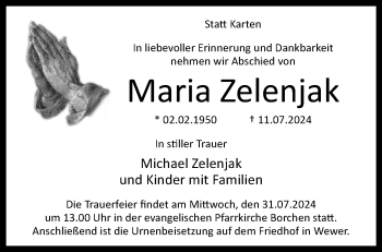 Traueranzeige von Maria Zelenjak von Westfalen Blatt