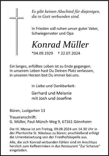 Traueranzeige von Konrad Müller von Westfalen Blatt