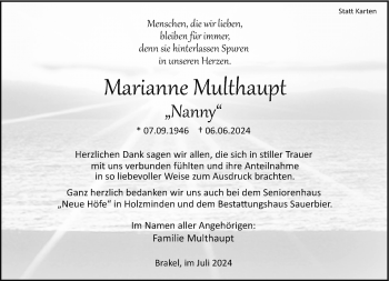 Traueranzeige von Marianne Multhaupt von Westfalen Blatt